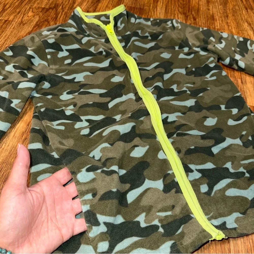OshKosh B'gosh Jacket Fleece Camo Boys Size 14 Full Zip Green Army Print Soft